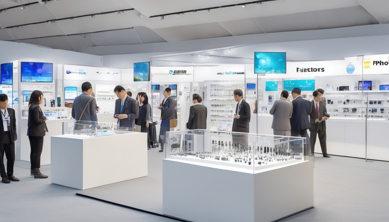 展示会で聴覚デバイスを見るビジネス来場者